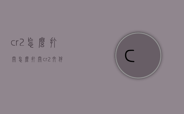 cr2怎么打开（怎么打开cr2文件）