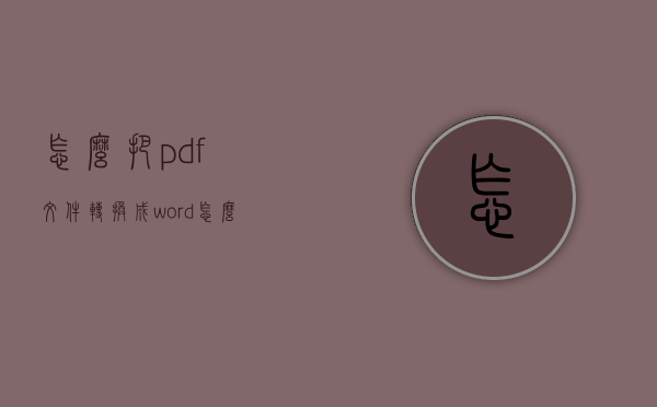 怎么把pdf文件转换成word（怎么把pdf改成word）
