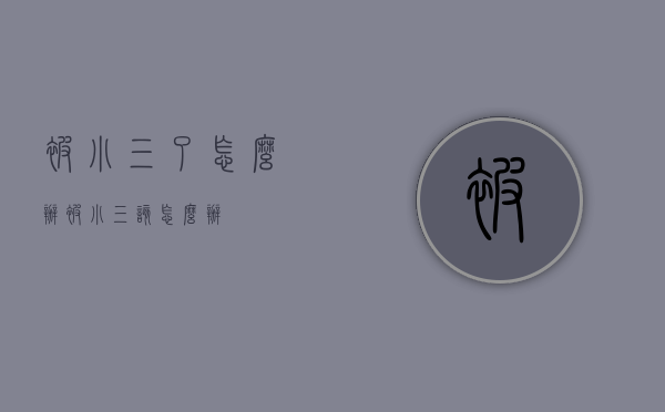 被小三了怎么办（被小三，该怎么办？）