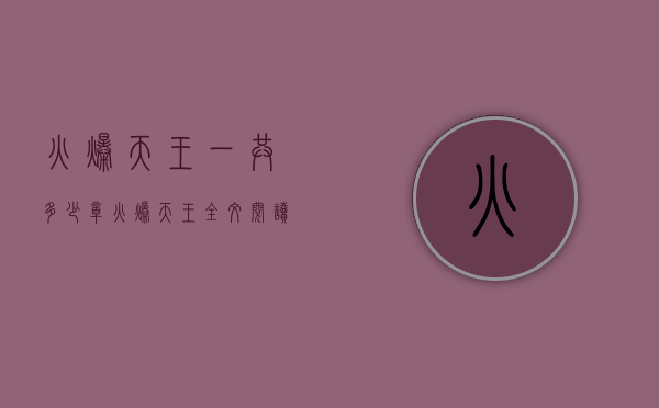 火爆天王一共多少章（火爆天王全文阅读无弹窗）